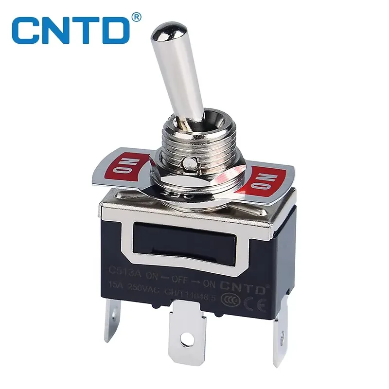 CNTD C513A C5R13A Toggle Switch 3-Pin 3-Position SPDT ON-OFF-ON 15A 250VAC Quick Terminal #250 Self-Locking/Momentary Optional