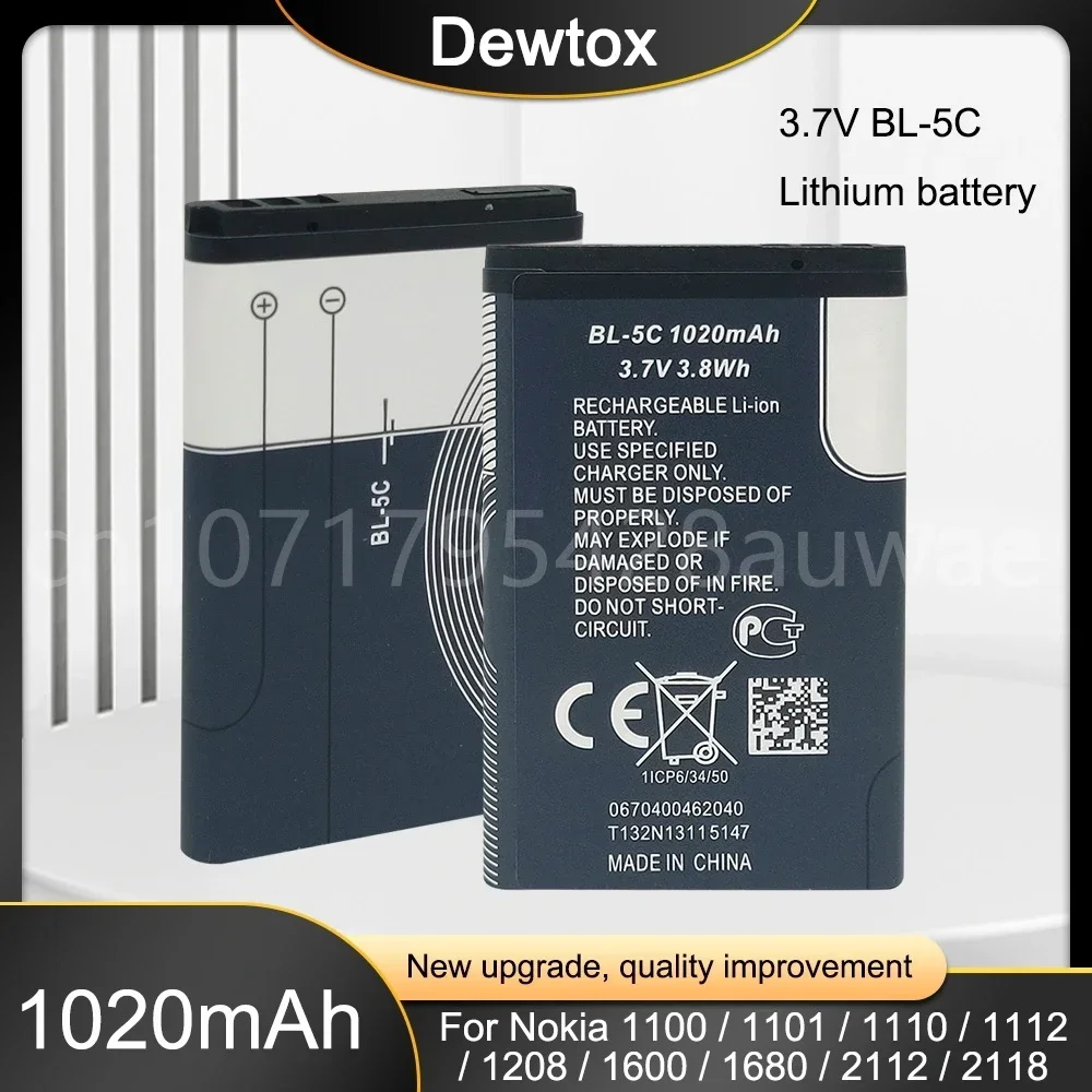 1020mAh BL-5C BL5C BL 5C Li-ion Lithium Battery for Nokia 1112 1208 1600 2610 2600 N70 N71 Mobile Phone Replacement Cell