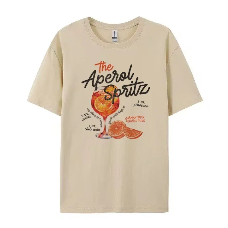 383Aperol Spritz Graphic Tees Cotton Printed T-Shirts Retro Cocktail Women Cute Alcohol Drink T Shirt Unisex Vintage Top Gift