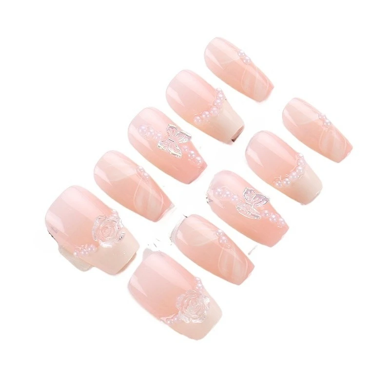 

Wearing nail pads Camellia Butterfly Pearl French Sweet Wind Nail Pads Removable nail patch