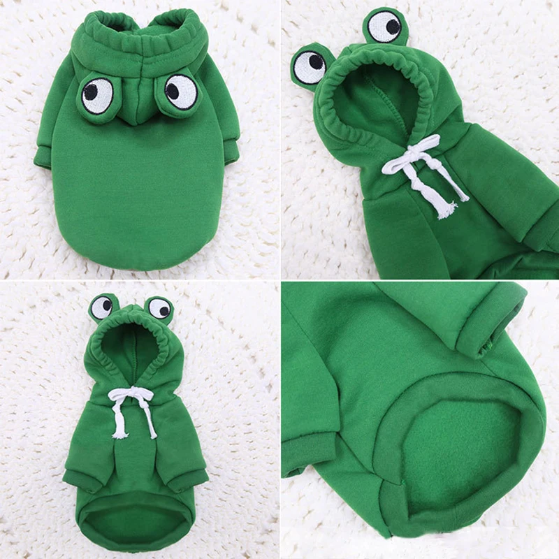 Autumn Dog Frog Hoodies for Small Dogs Cat Soft Warm Cozy Fleece Clothes Puppy Costume French Bulldog Chihuahua Pet Sweatshirts