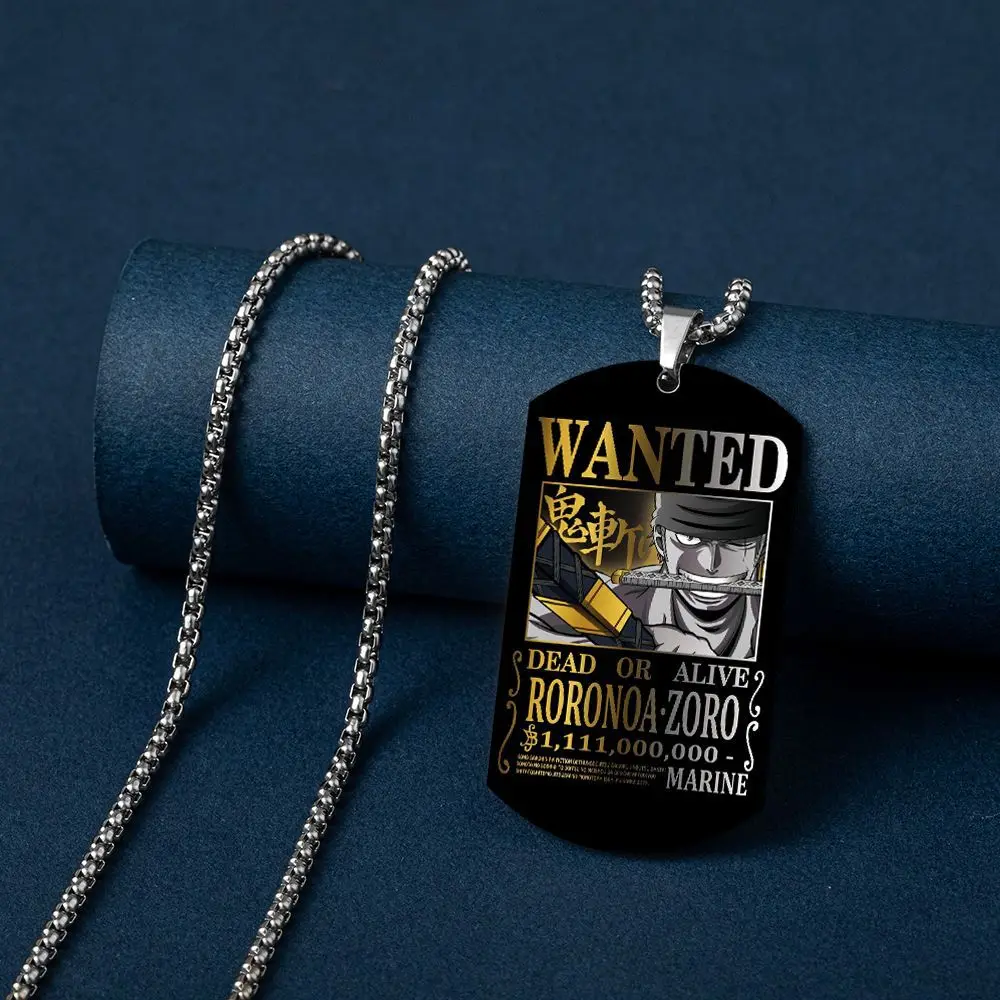 One Piece Pendant Luffy\'s 3 Billion Reward Order Man Necklace Men Wanted Warrant Stainless Steel Dog Tag Necklace Necklaces