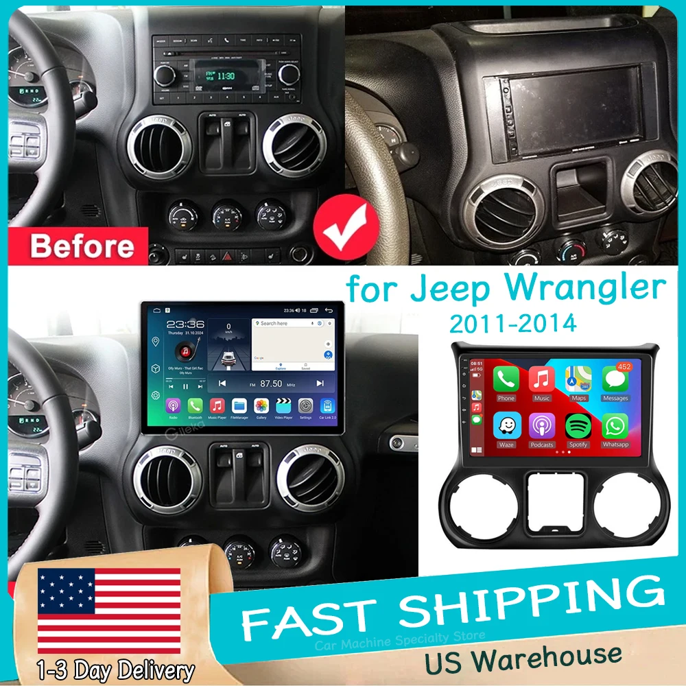 

10in Android15 Car Stereo Radio GPS Navigation 2+64G for Jeep Wrangler 2011-2014 with Carplay Android Auto Bluetooth WiFi FM SWC