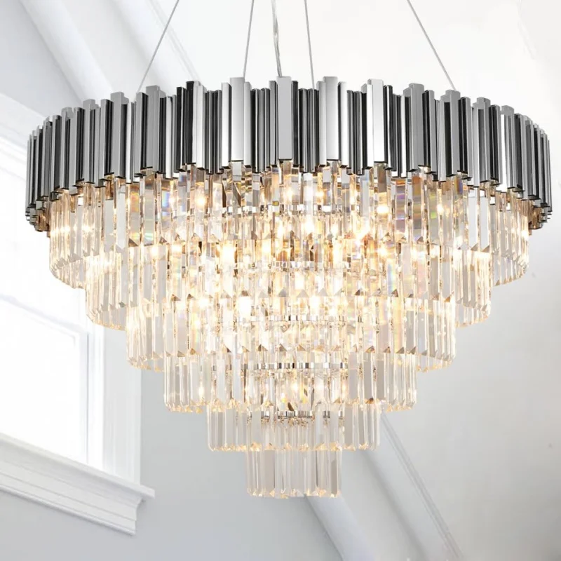 Lampe suspendue en argent, lampe suspendue moderne en cristal, lampe suspendue circulaire pour salle à manger, lampe de plafond pour chambre à coucher, salon, entrée, LED