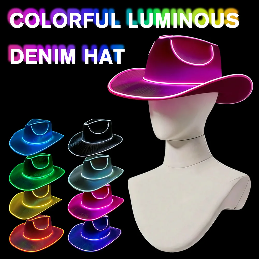 

Light-Up Western Cowboy Hat for Adults, LED Flashing Glow Hat, Neon Party Costume Accessory for Dance,Festivals,Birthday Events