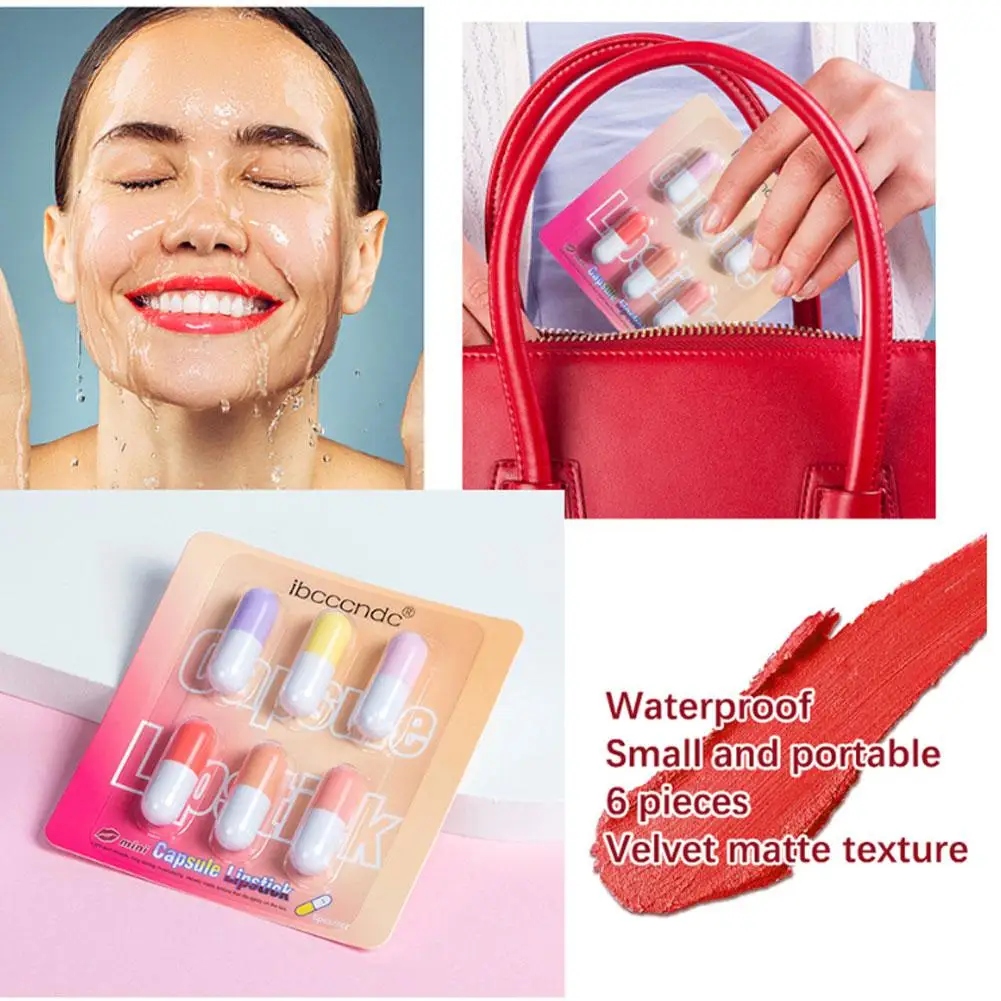 6 pz/set Mini Carino Capsula Rossetto Pillole Idratante Impermeabile Tazza antiaderente Carry Lip Balsamo Rossetto Labbra Trucco Regalo