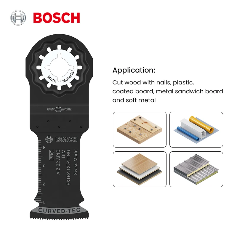 Bosch AIZ 32 APIB Starlock Bi-Metal Oscillating Saw Blade 32mm Curved Tec, Multi-Material Cutting for Starlock Multi-Tools