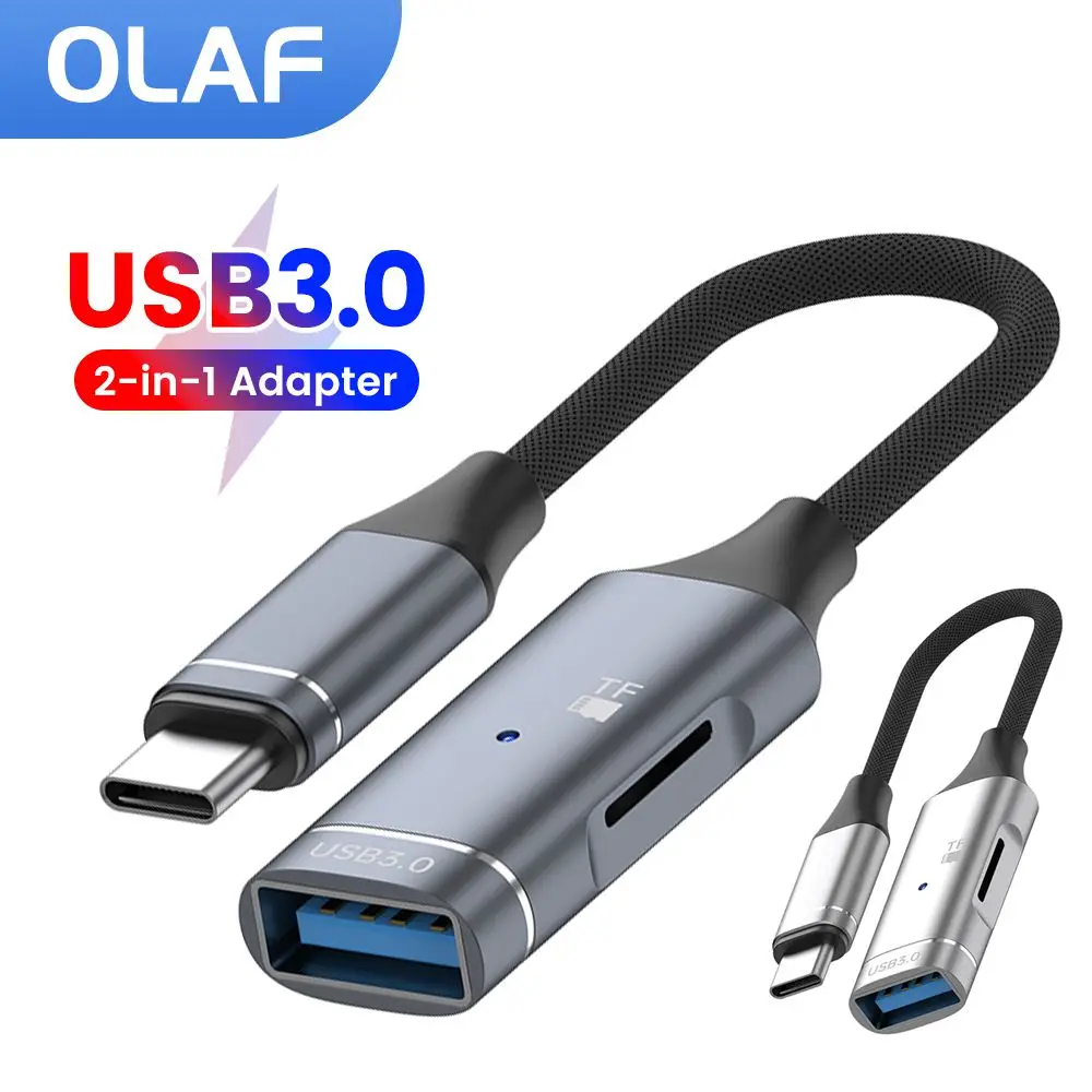 2IN 1 Type C to USB 3.0 OTG Adapter Cable to TF Card Reader For iPhone 15 16 17 Samsung High Speed USB C Male to USB Converter