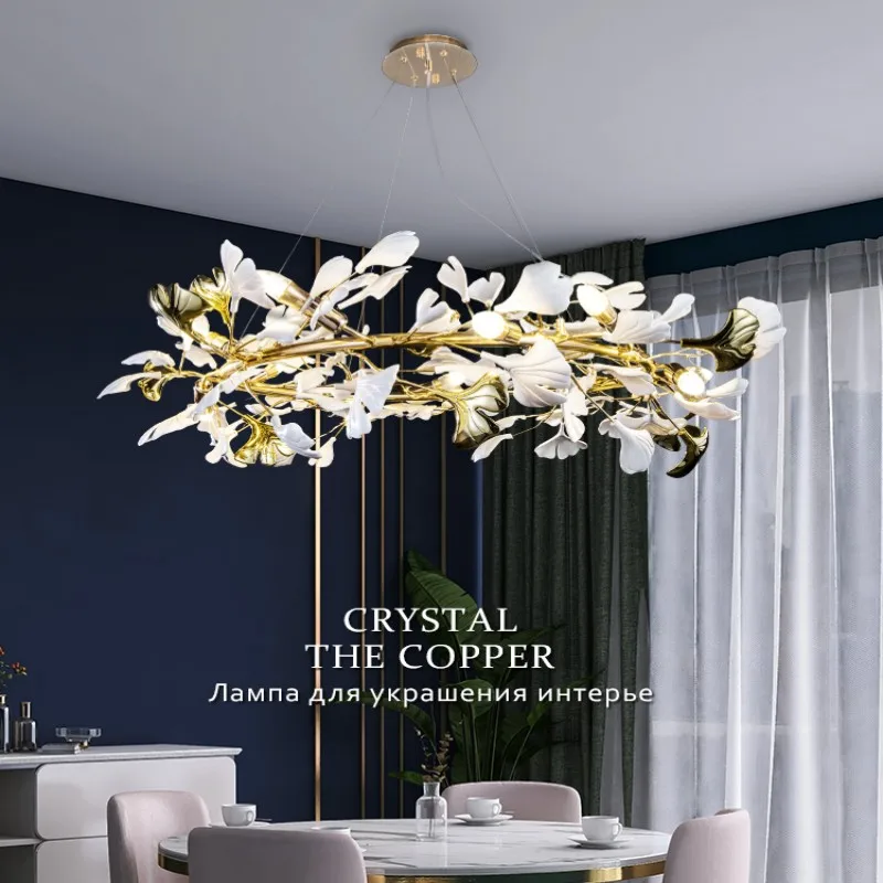 Gold Branch Crystal Chandelier For Dining Room Living Room Bedroom Kitchen Hotel Ginkgo Leaf Hanging Chandeliers Pendant Light