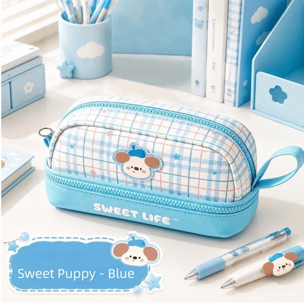 Girlish Design Large Capacity Pencil Case Cartoon Dog Puppy Pencil Bag Cute INS Stationery Bag Middle School