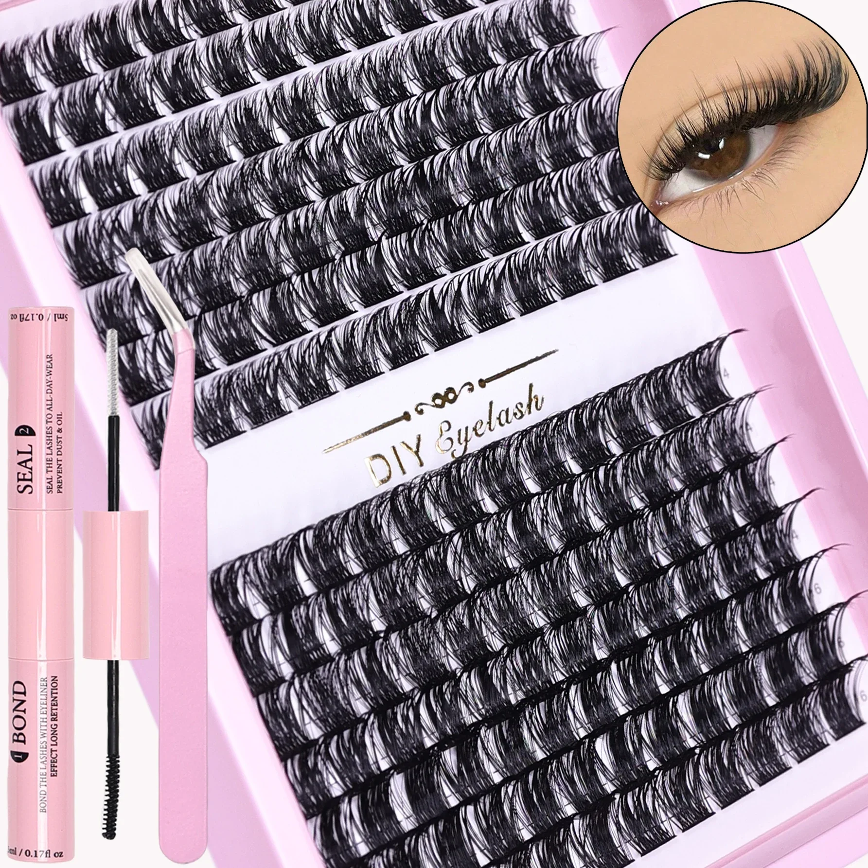 DIY Eyelash Extension Kit 168pcs Individual Lashes Cluster 30D40D 8-16mm Mix Lash Clusters Bond and Seal and Lash Applicator