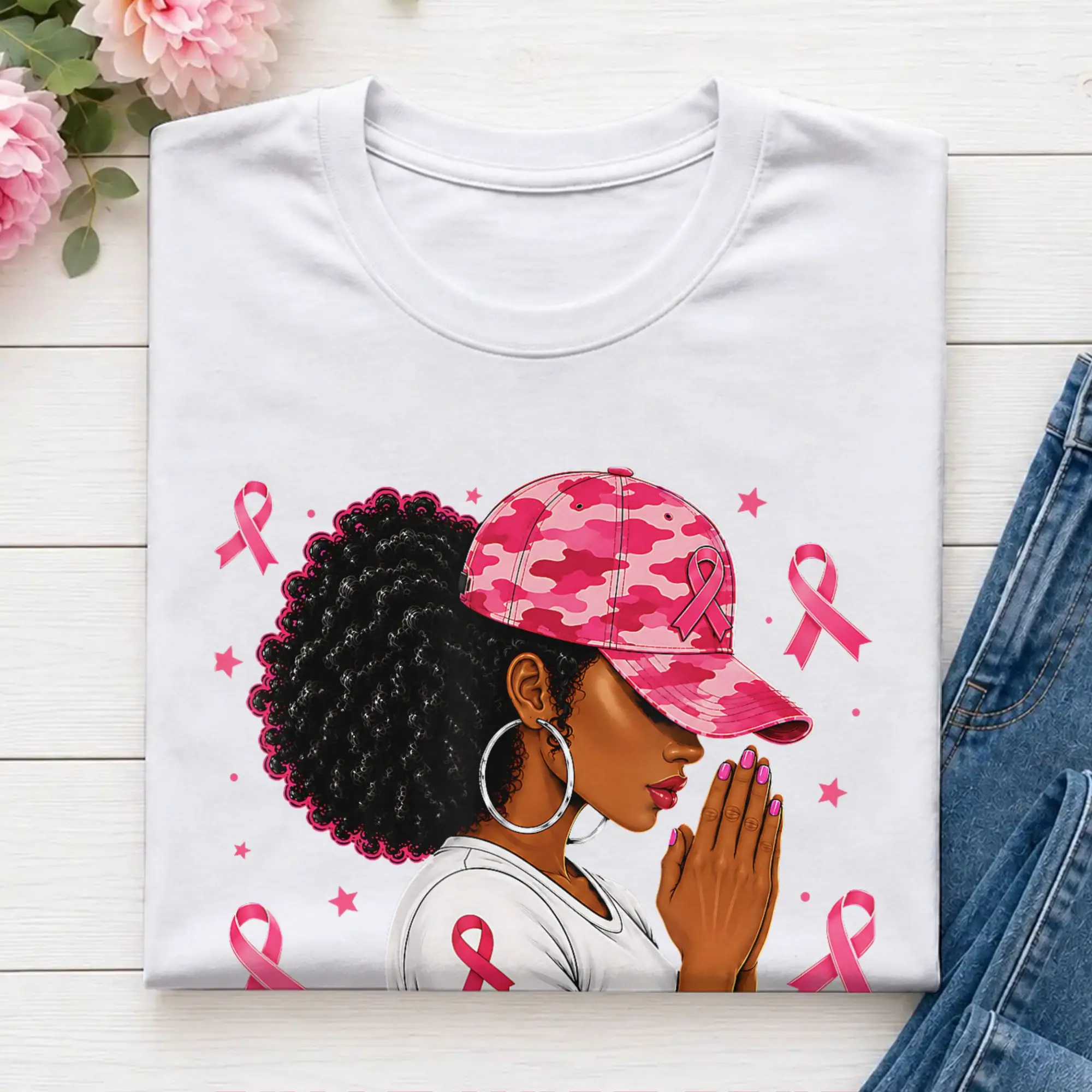 Men's in October We Wear Pink Black Woman Breast Cancer T Shirt  100% Cotton Clothing Short Sleeve O Neck Tees Plus Size T-Shirt