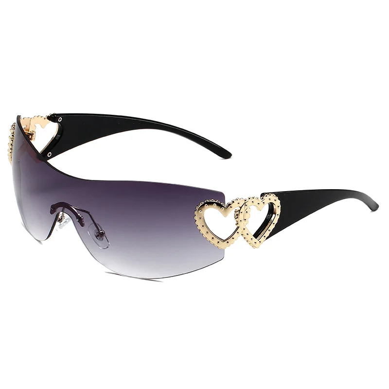 New Y2K Conjoined body Sunglasses Women's Decorative Heart-shaped Mirror Legs No Border Sun Glasses Outdoor Sport Eyewear UV400