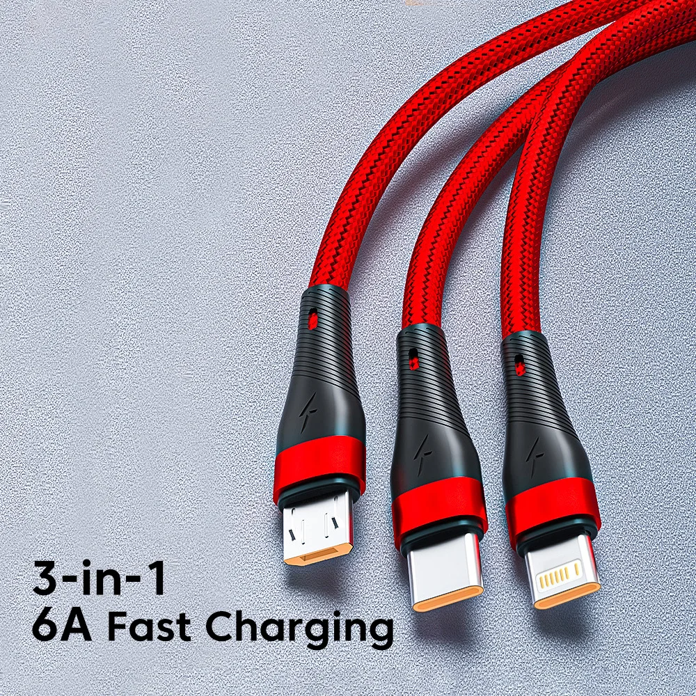 Olaf 3 in 1 Fast Charging Cord 1.2m For iPhone 14 13 Samsung Xiaomi Huawei 100W 6A Micro USB Type-C Data Cable USBC Charge Wire