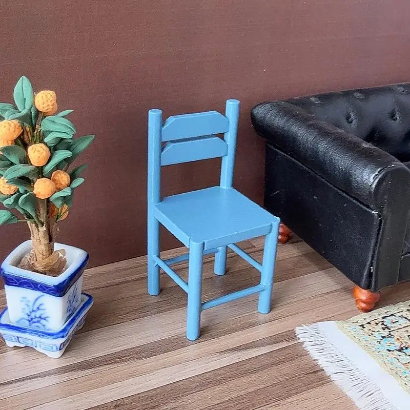 1 قطعة دمية محاكاة كرسي أزرق صغير مع مسند الظهر كرسي مصغر نموذج بيت الدمية المشهد الصغير الأثاث ديكور التبعي