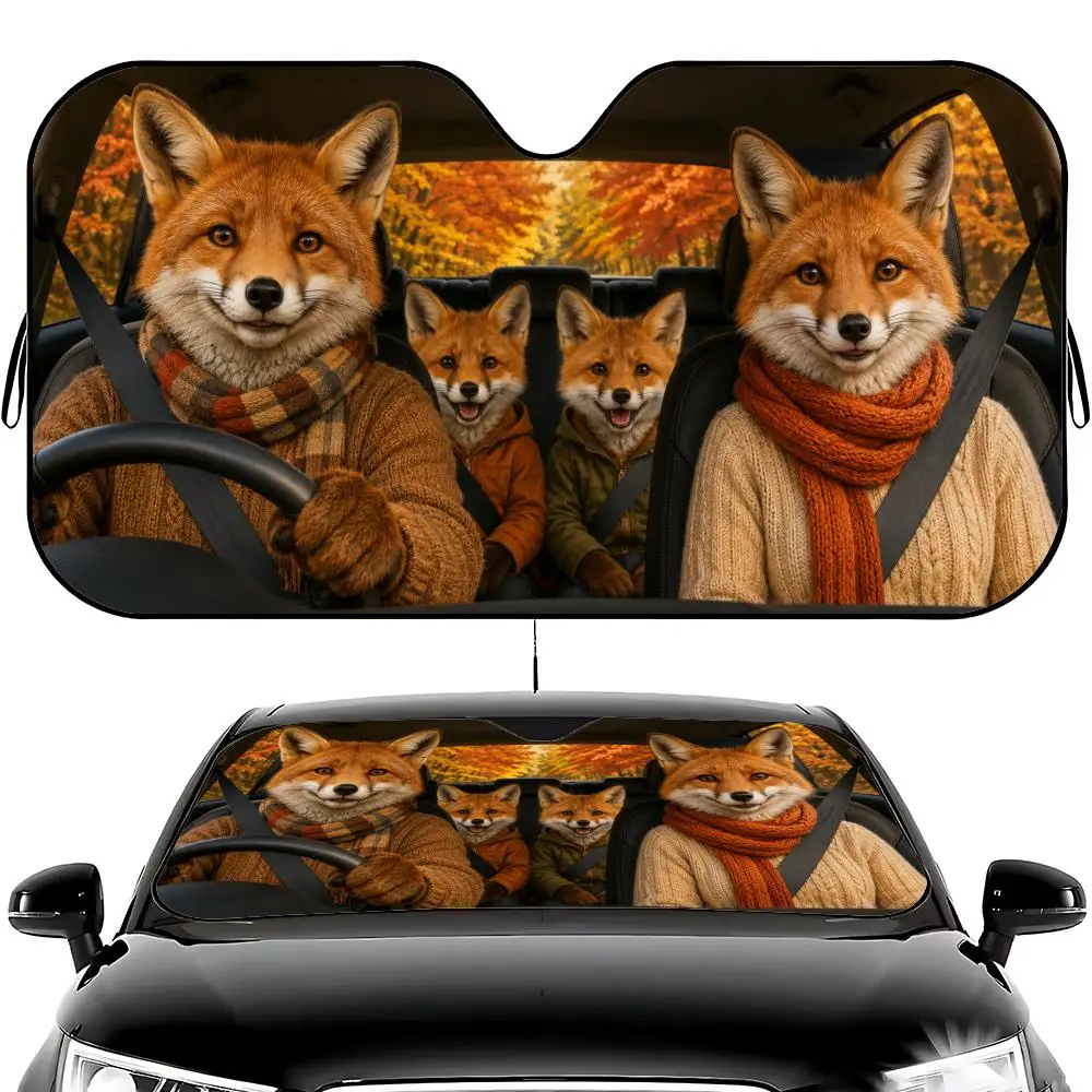 Animal Fox Sun Visor Car Windshield Sun Visor - Foldable Universal Fit UV Block Heat Insulation Sunshade