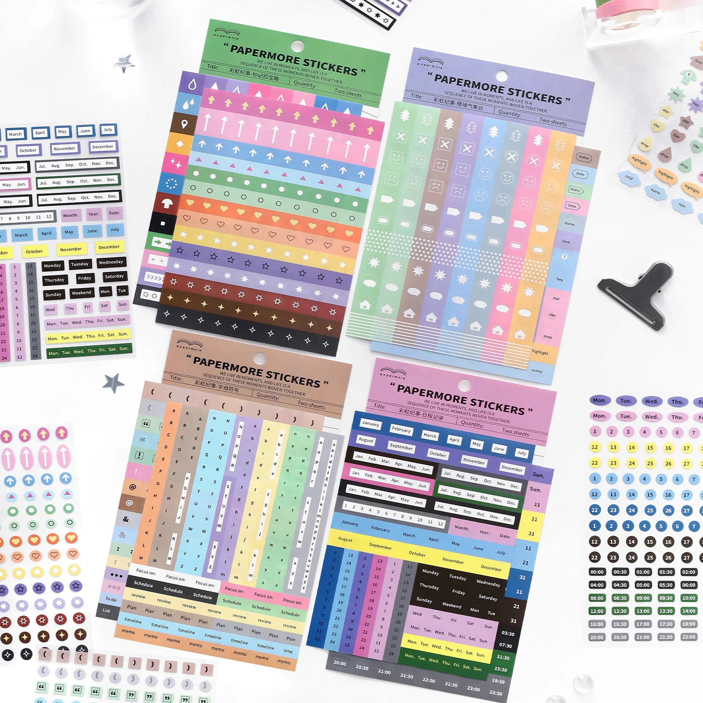 2pcs INS Simplicity Aesthetic Sticker Book Color Mini Basic Stickers for Scrapbooking Cute Cartoon Design Phone Case Decor Decal