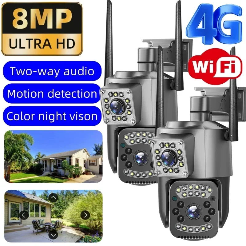 lente dupla wifi camera de vigilancia monitor telas duplas ao ar livre ai rastreamento humano seguranca cctv ptc noite vedio alarme cam 4g 8mp 01