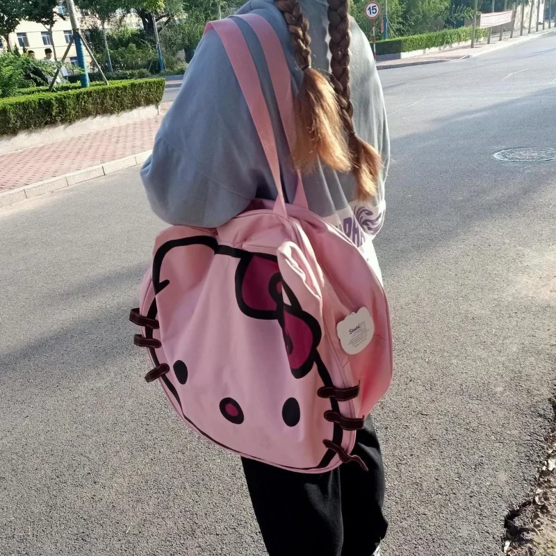 Hello Kitty borsa grande casual in tela da donna ins borsa a tracolla semplice di grande capacità borsa per la spesa versione coreana tote bag