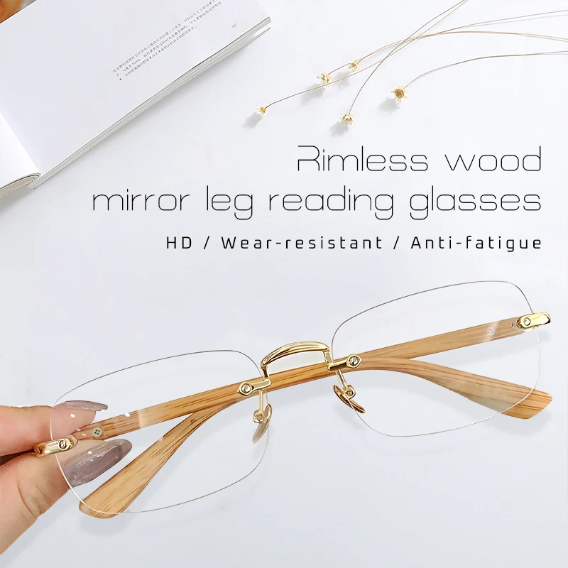 

Rimless Reading Glasses for The Elderly Women Burly Wood Color Fashion Presbyopic Glasses Men Anti Blue Light Farsighted Eyewear