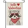 Hello Valentine Raccoon Garden Flag,12x18 Inch Double‑Sided Fabric Heart‑Sunglass Animal Yard Decor for Porch Lawn Patio llz