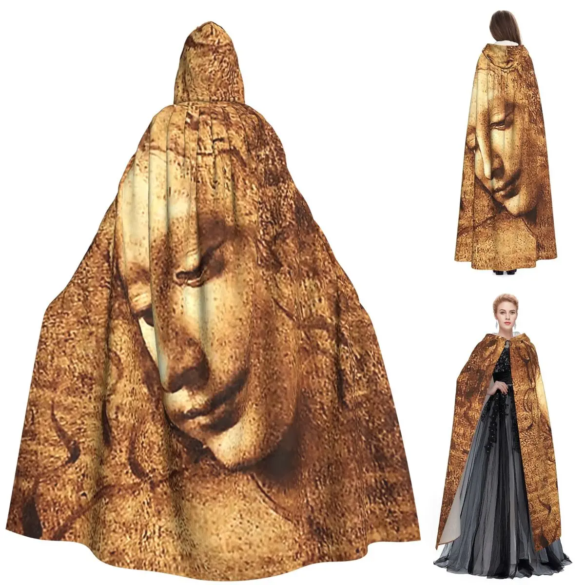 

Leonardo Da Vinci La Scapigliata Long Hooded Cloak Witch Medieval Costume Cosplay Cape HalloweenVampire Adult Unisex