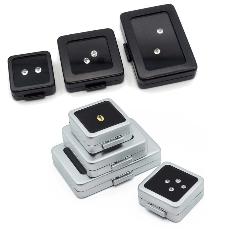 Bare Stone Box Diamond Display Package Box Silver Black Case With Foam Pad Beads Pendant Square Metal Box Showcase