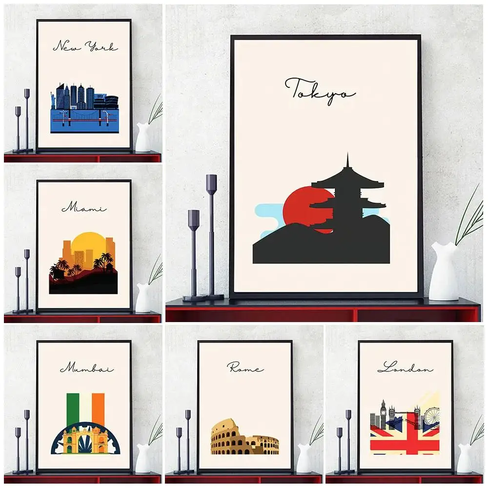 City Landmark Canvas Poster  London New York India Tokyo Rome Travel Souvenir Unframed Wall Art Decor