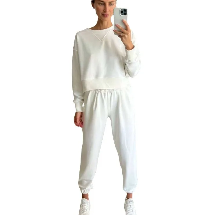 Girocollo Sport Moda Casual Allentato Autunno Felpa Abbigliamento Manica lunga Ombelico Pantaloni con coulisse Palestra Fitness Streetwear