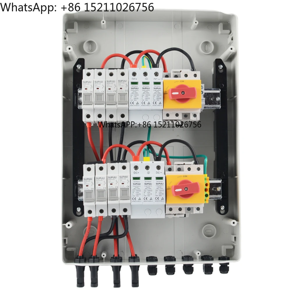 IP65 4 in 2 OUT 4 Strings 25A 1000V DC Solar PV Array Plastic Combiner Box with Dc Fuse SPD Isolator Switch