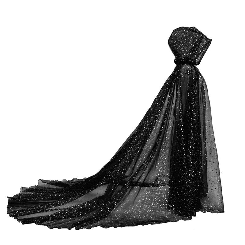 Gothic Punk Cloak with Hood Soft Tulle Capes Large size Bride Cloak Starry Stars Cape Costume for Halloween Party Cosplay