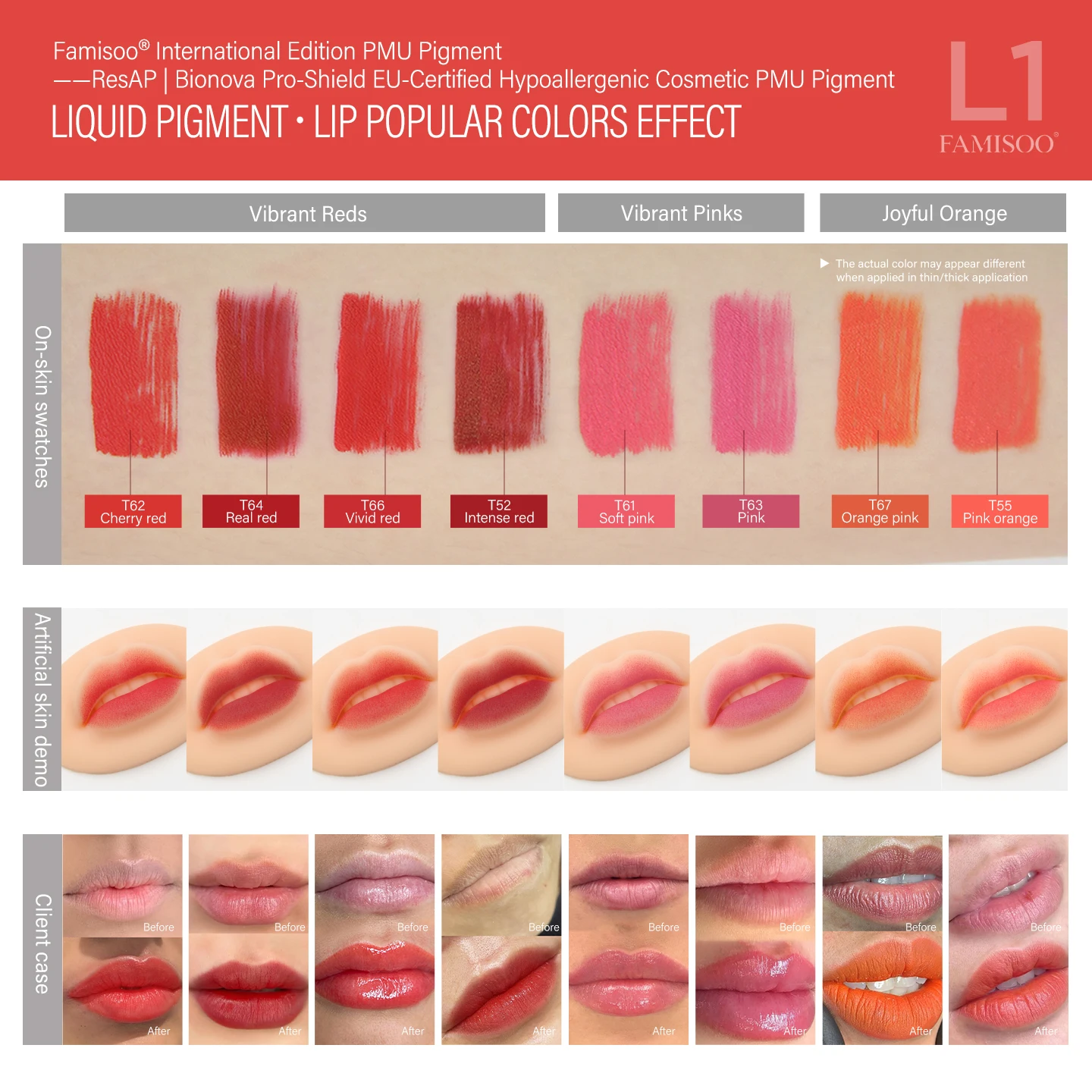 FAMISOO 5ML Permanent Makeup Pigment Inks Lip Tattoo Ink for Semi Permanent Makeup Eyebrows Pigment Tattoo Supplies
