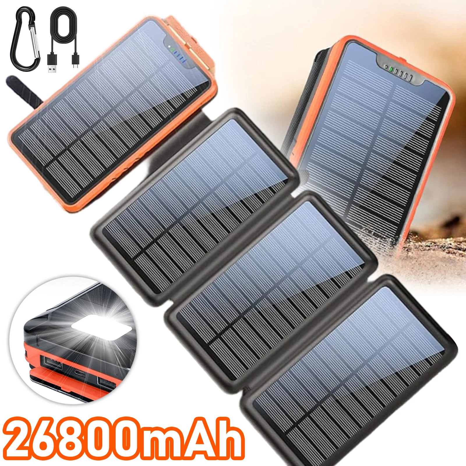 Cargador de teléfono móvil portátil con energía solar para exteriores de 16000 mAh, accesorio portátil para teléfono móvil con energía solar, fuente de alimentación externa para teléfono móvil para acampar, adecuado para actividades al aire libre.