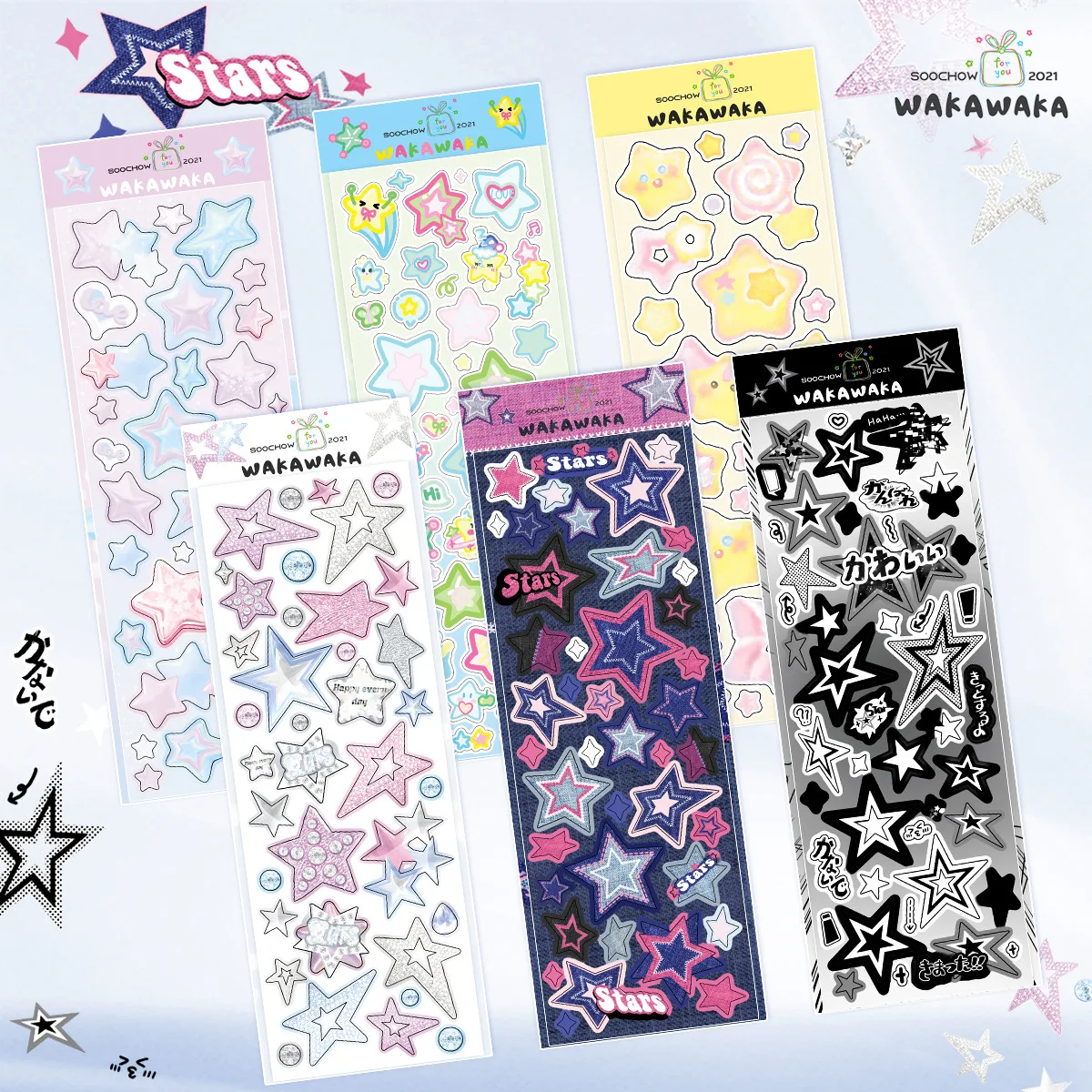 1 Sheet Cute Colorful Star Pattern Stickers DIY Scrapbooking Sticker Kpop Idol Photo Card Deco Materials Korean Style