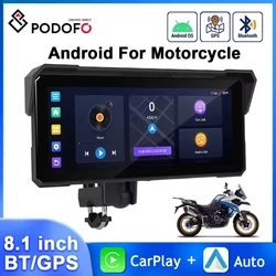 Podofo 8.1Inch Touch Screen Motorcycle CarPlay Android Auto Smart Screen Player GPS Navigation Bluetooth WIFI Waterproof IP68