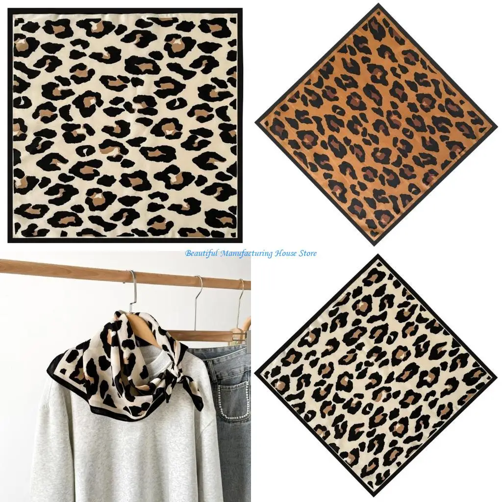 E56A Leopard Pattern Silk Scarf 70x70cm Square Neckerchief for Travel Social Event