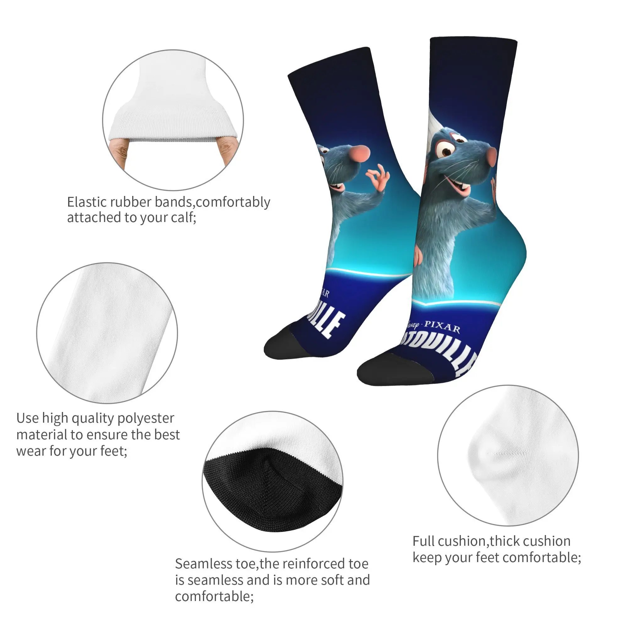 Chaussettes Ratatouille de dessin animé pour hommes et femmes, bas de printemps imprimés