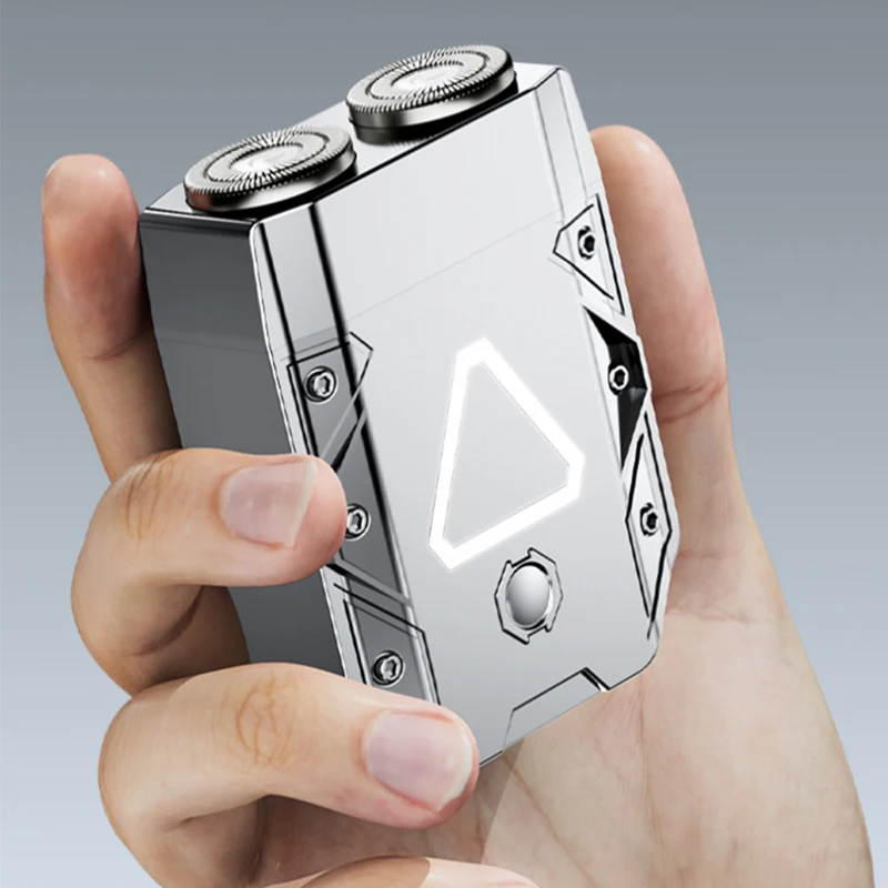 

STLF Mecha Style Double Cutter Head Washable Portable Mini Electric Shaver Armor Razor Mini Shaver with Magnetic Blade
