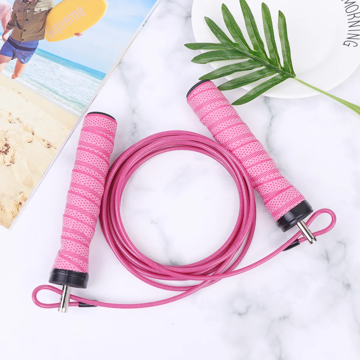 

Fitness Jump Rope Sweat-absorbent Bearing Jump Rope Comfortable Handle Skipping Rope with Steel Wire for Fitness Exercise (Pink)