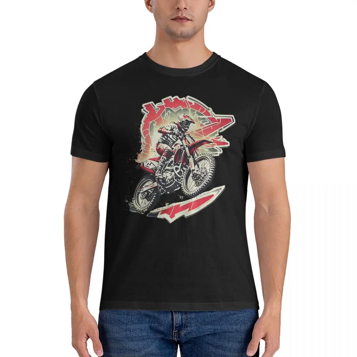 Men T-Shirt Enduro Motocross Logo Red Vintage Cotton Tees Short Sleeve Motolife T Shirts Round Neck Tops Summer