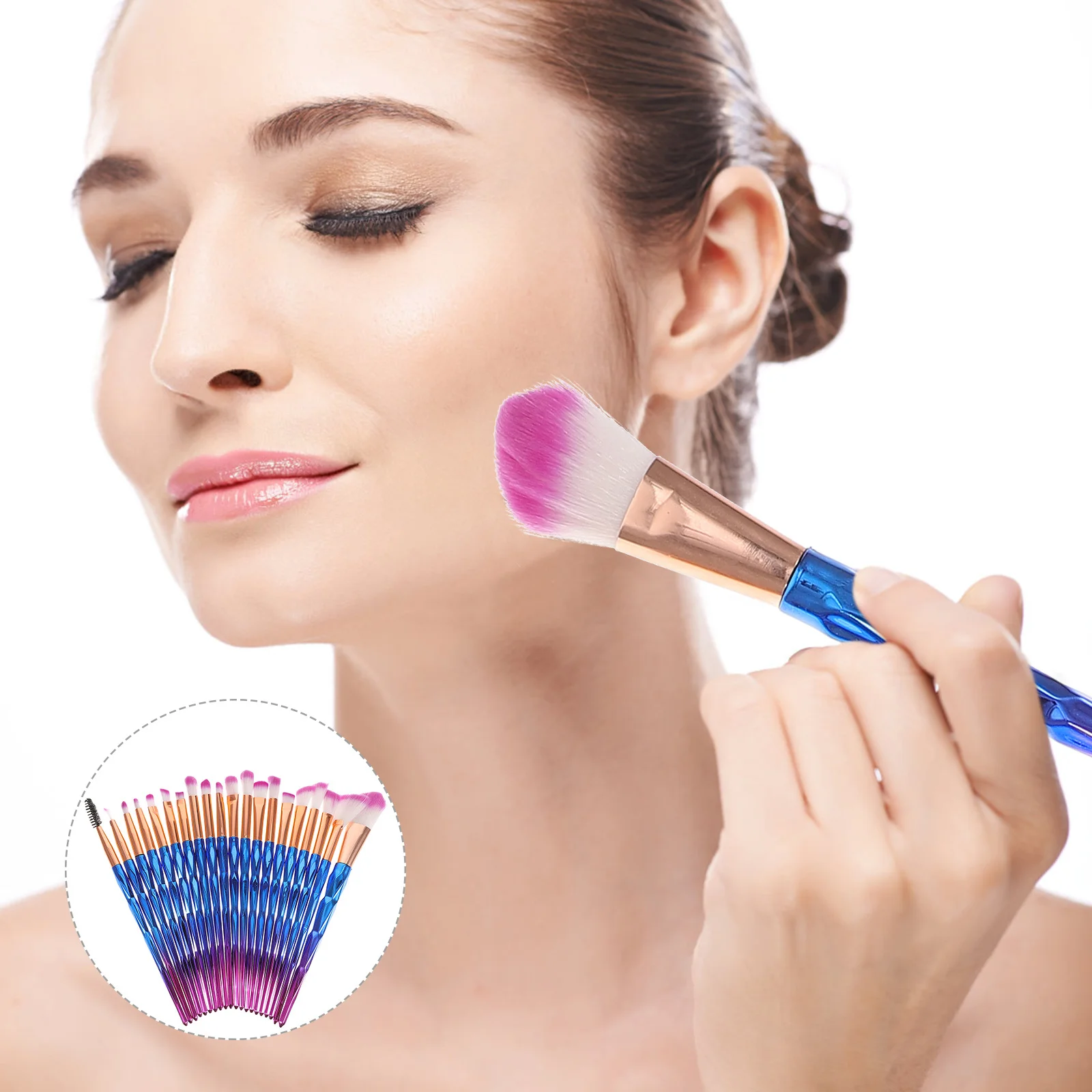 

20pcs Makeup Brush Set Transparent Handle Gradient Blue Purple For Women Soft Tools Ideal For Foundation Eyeliner Lip