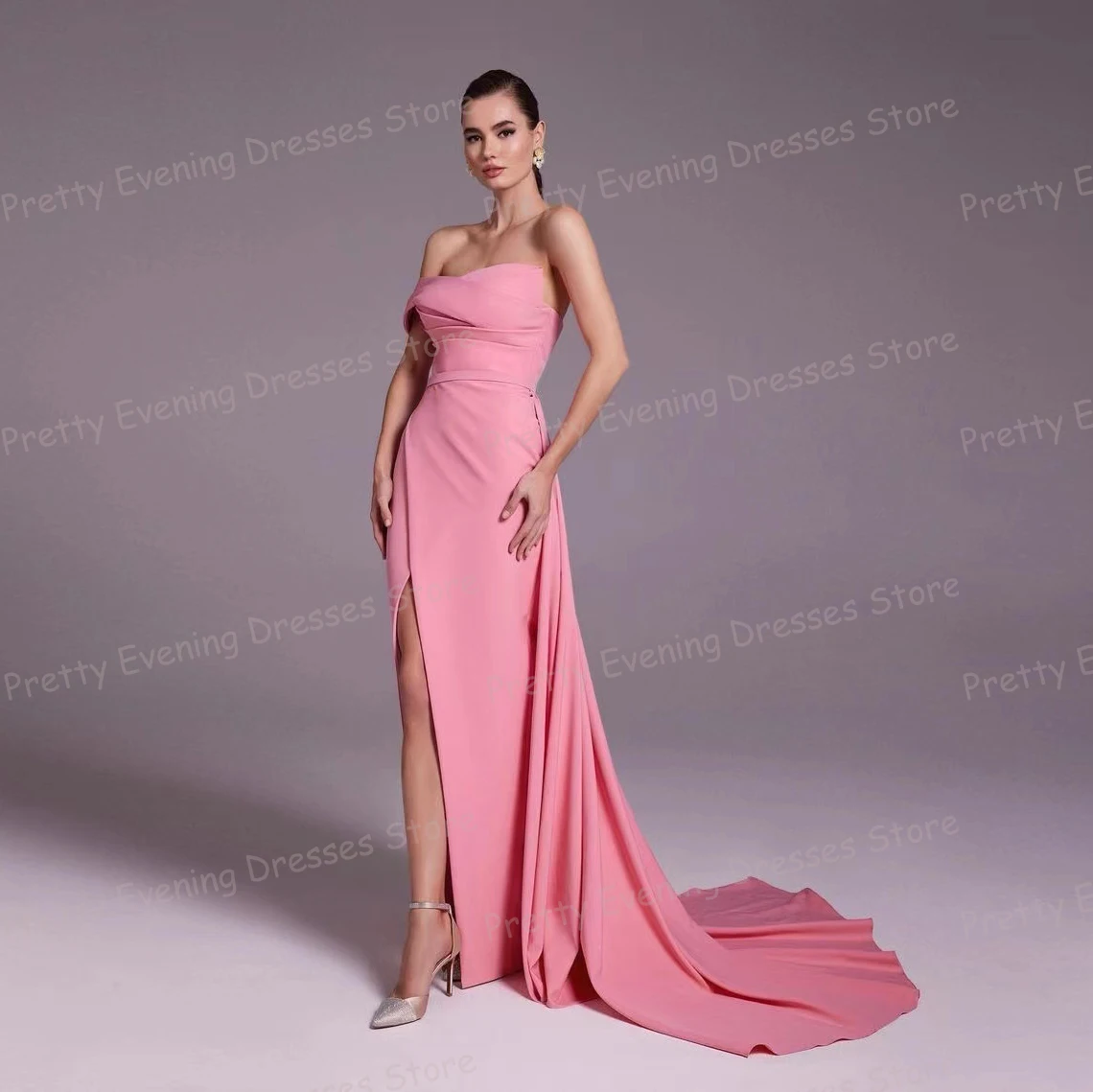 

Colorful 2024 Evening Dresses Woman's Mermaid Sexy Pleat Satin Prom Growns Sleeveless Split One Shoulder Celebrity Vestidos Gala