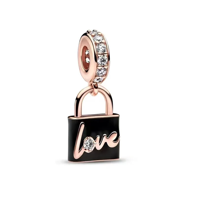 Fit Pandora Rose Gold Enamel Pendant Love Padlock Dangle Charm Charm For Jewelry Making Women Bracelet Accessories Girls Bangles