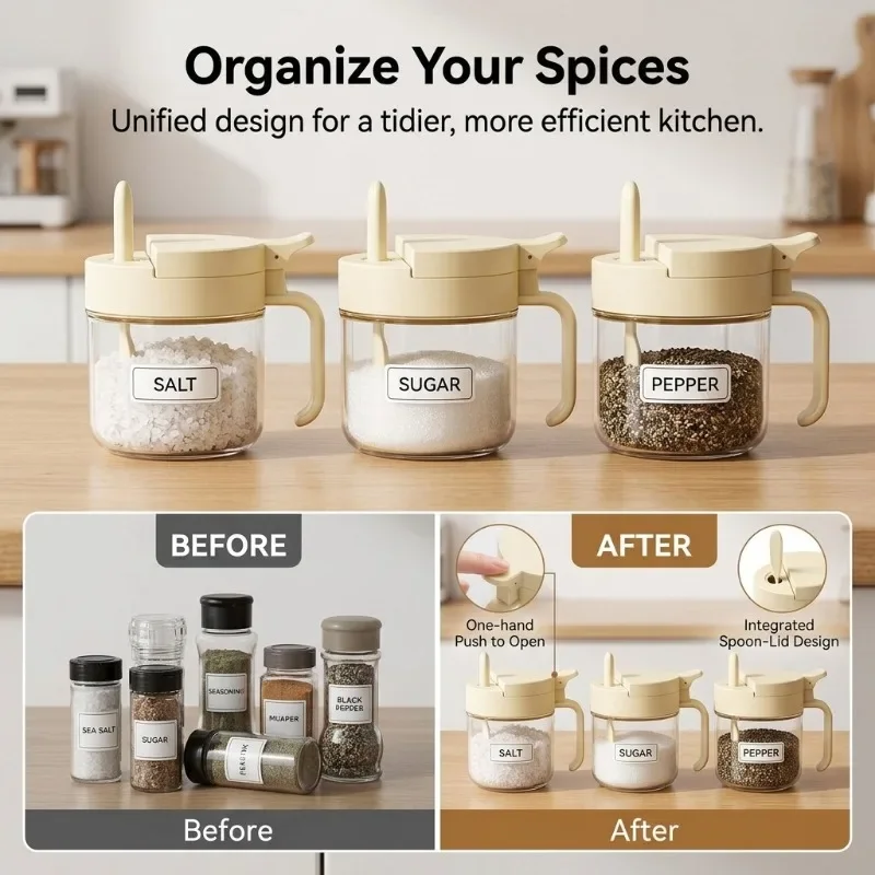 Kitchen Kitchen Glass Spice with Integrated Taking Part Airtight Seasoning Storage Container Built in Accessory Design for Salt Sugar - Aliexpress Deal
