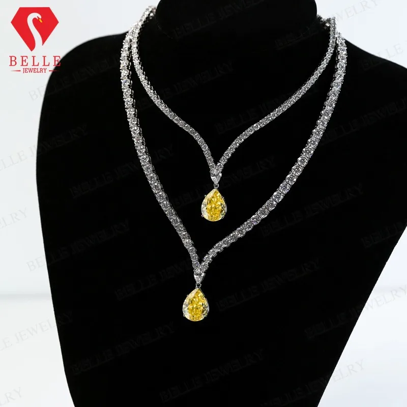 Custom Pendant Necklace Moissanite Lab Gemstone Pear Pendant 100% Real 925 Sterling Silver Fine Jewelry Wedding Gifts For Women