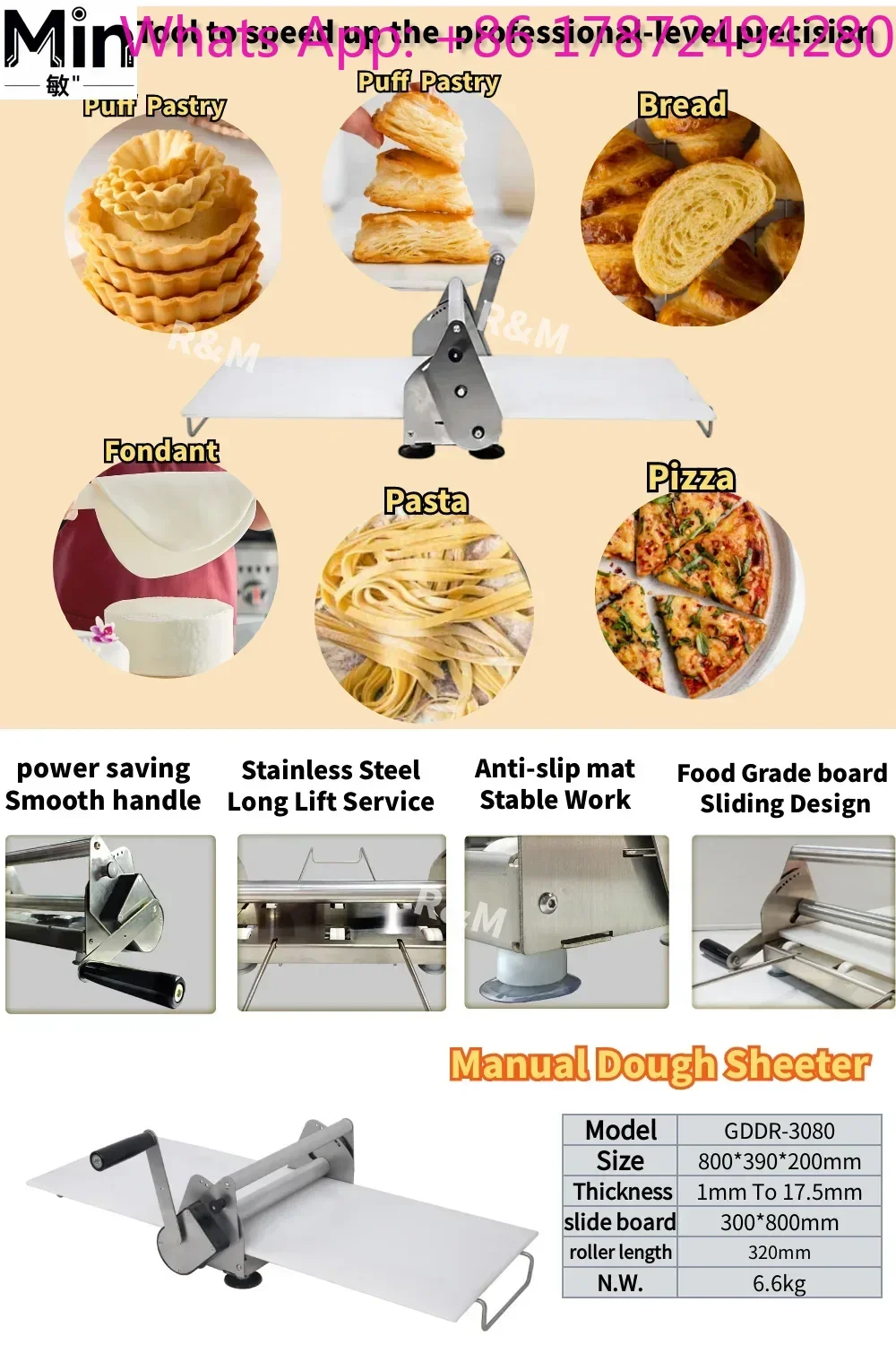 Mini Tabletop Manual Dough Sheeter for Croissant & Pastry Home Use