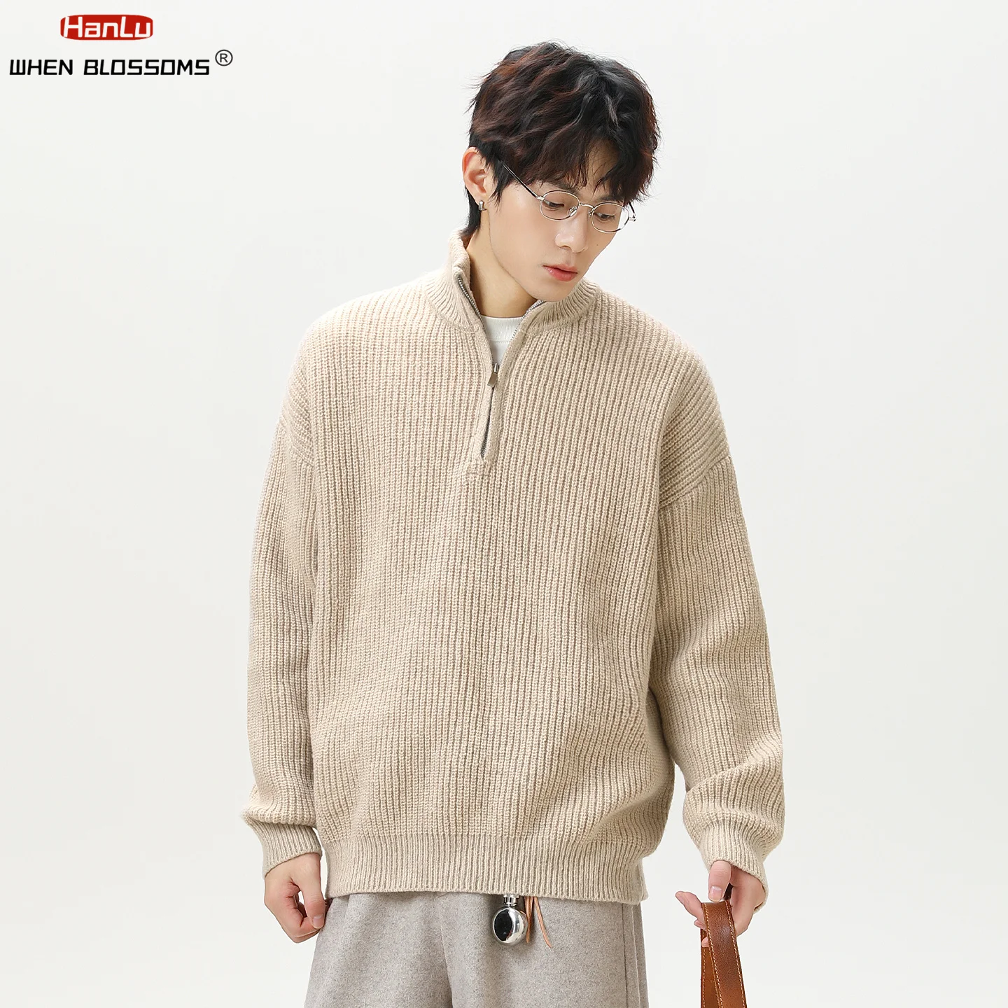 سترة Hanlu 2025 للرجال بنصف سحاب ورقبة وهمية معطف شيرلينغ مريح مبطن كبير الحجم بتصميم كسول معطف شتوي عالي الجودة #2