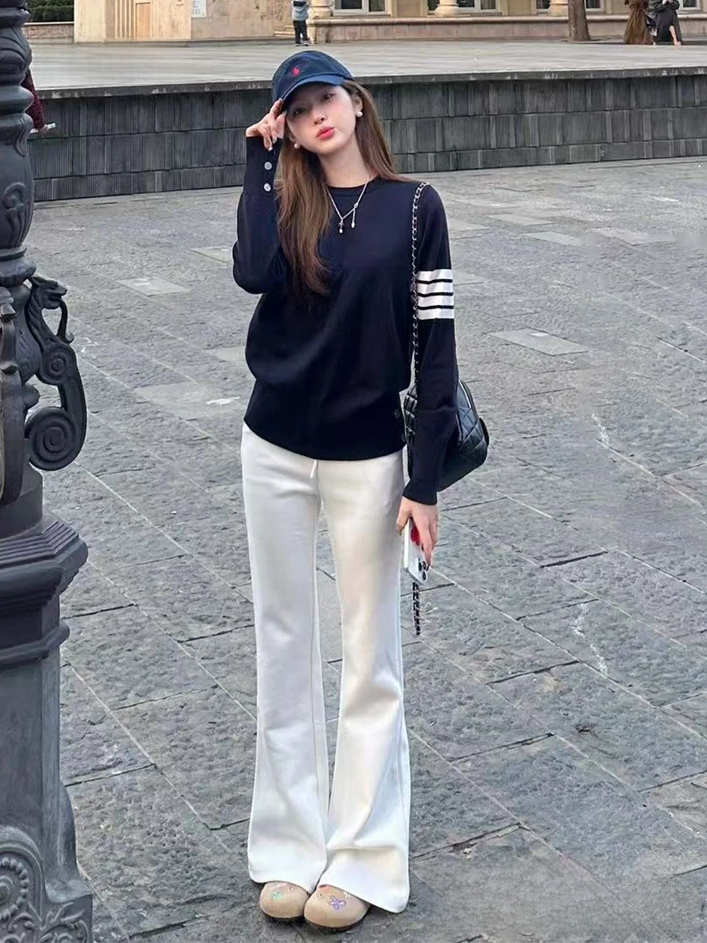 

Белые повседневные утягивающие брюки для йоги с низкой талией, женские брюки-клеш, осенне-зимние модные свободные брюки из смесового хлопка