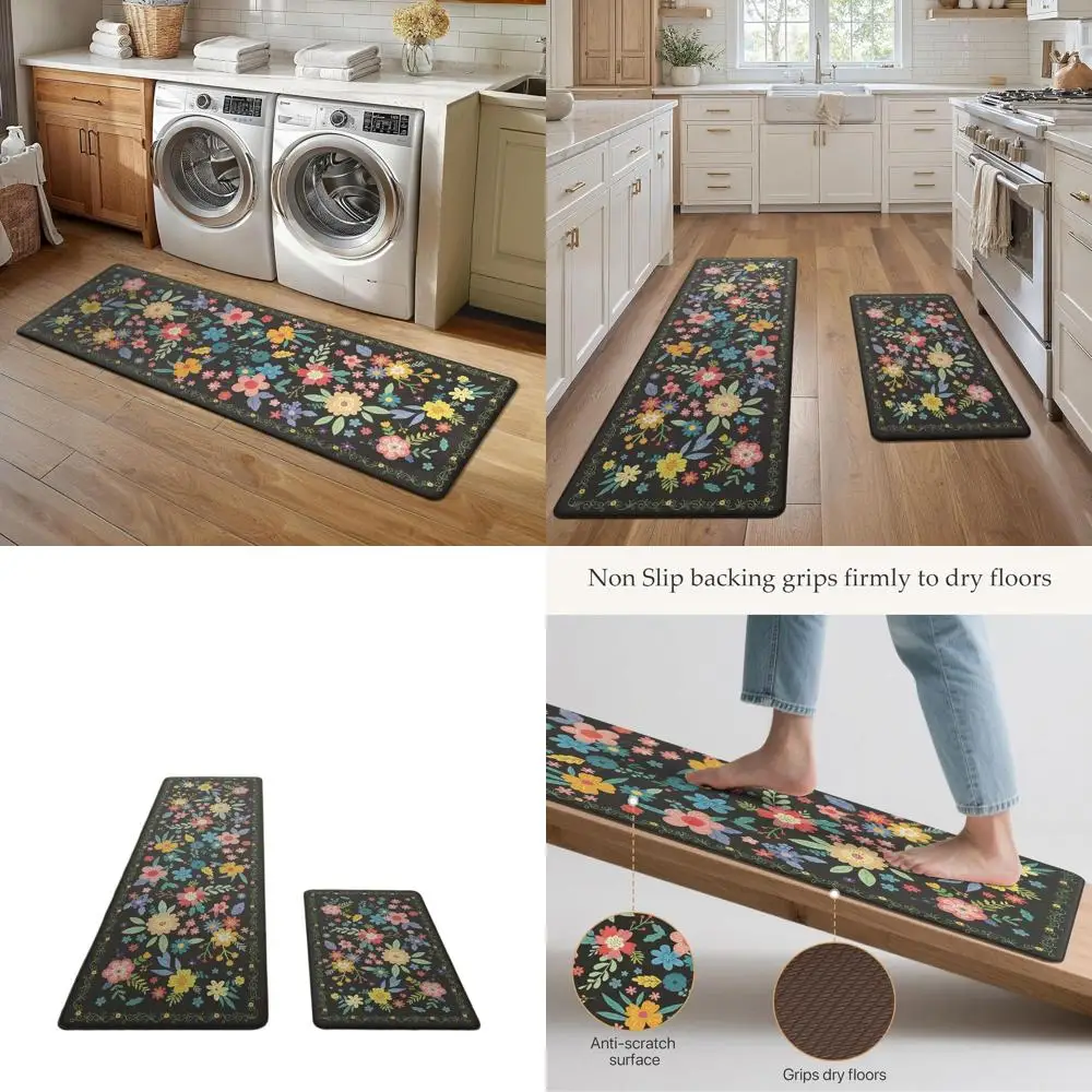 

Нескользящие мягкие кухонные коврики, набор из 2 предметов, водонепроницаемый фермерский стиль, против усталости, моющиеся, 23,6x71 и 20x32, черные