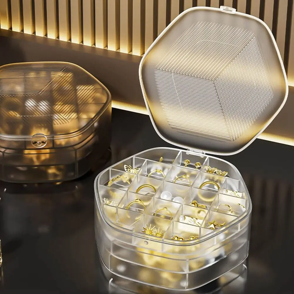 صندوق مجوهرات بلاستيكي مكون من 3 طبقات مقاوم للغبار وسعة كبيرة وحلق وخاتم وأساور منظم مجوهرات شفاف للمنزل